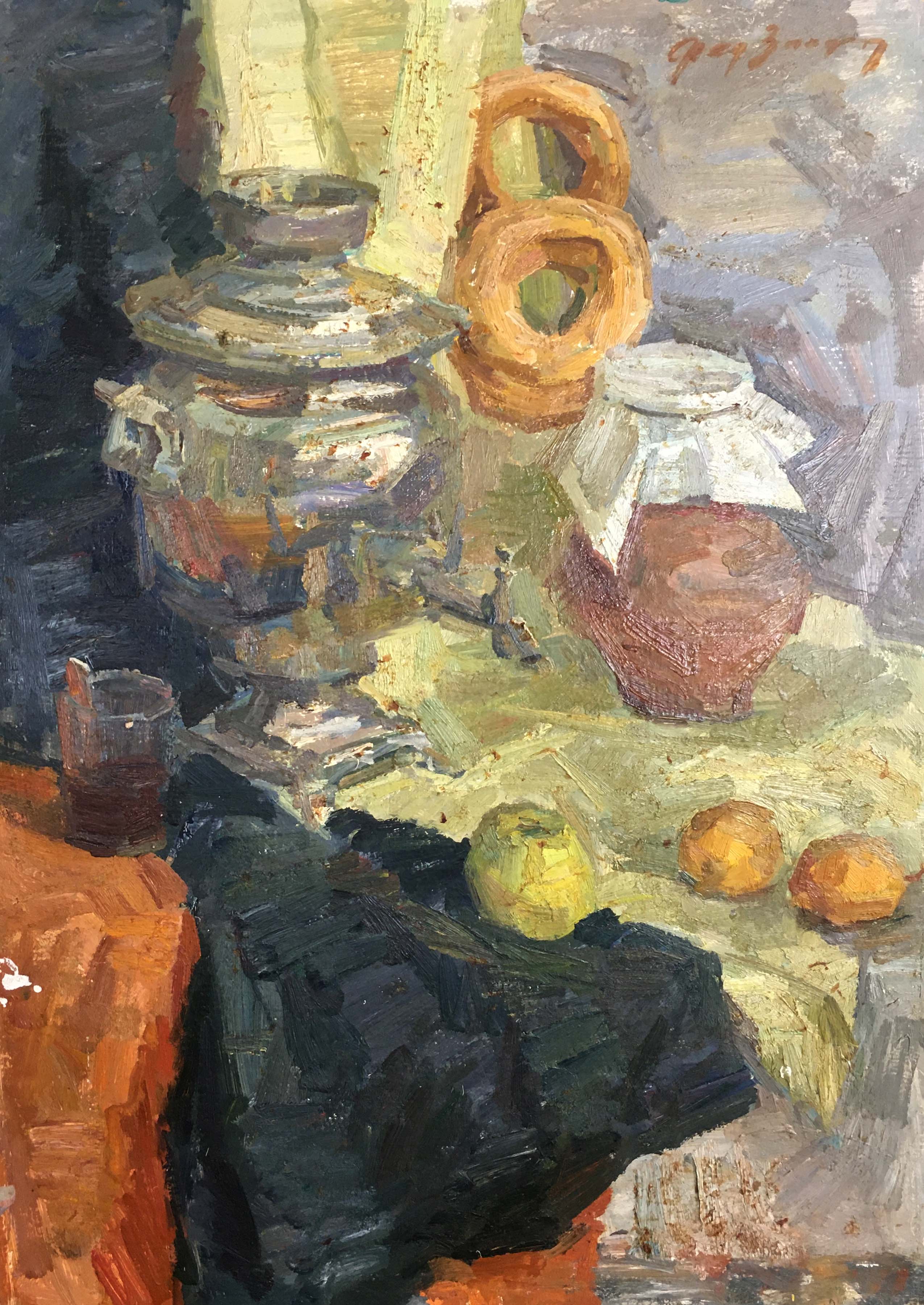 Still life with a teapot and bagels by Fiodor Zakharovitch Zakharov, null
