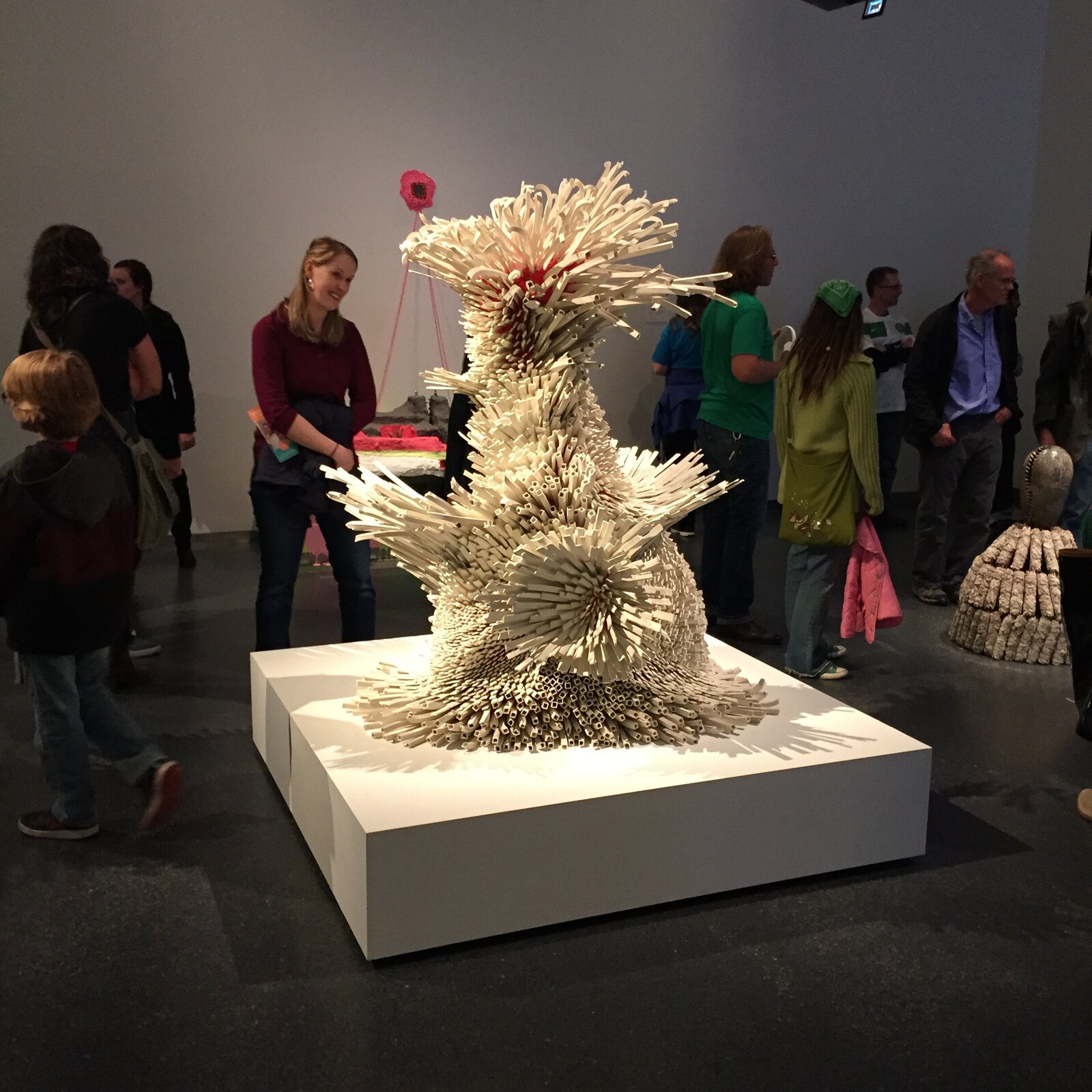 Artwork by Zemer Peled, New Year's Best Dream, Made of Ceramic porcelain shards, fired clay, mixed media, wooden pedestal 