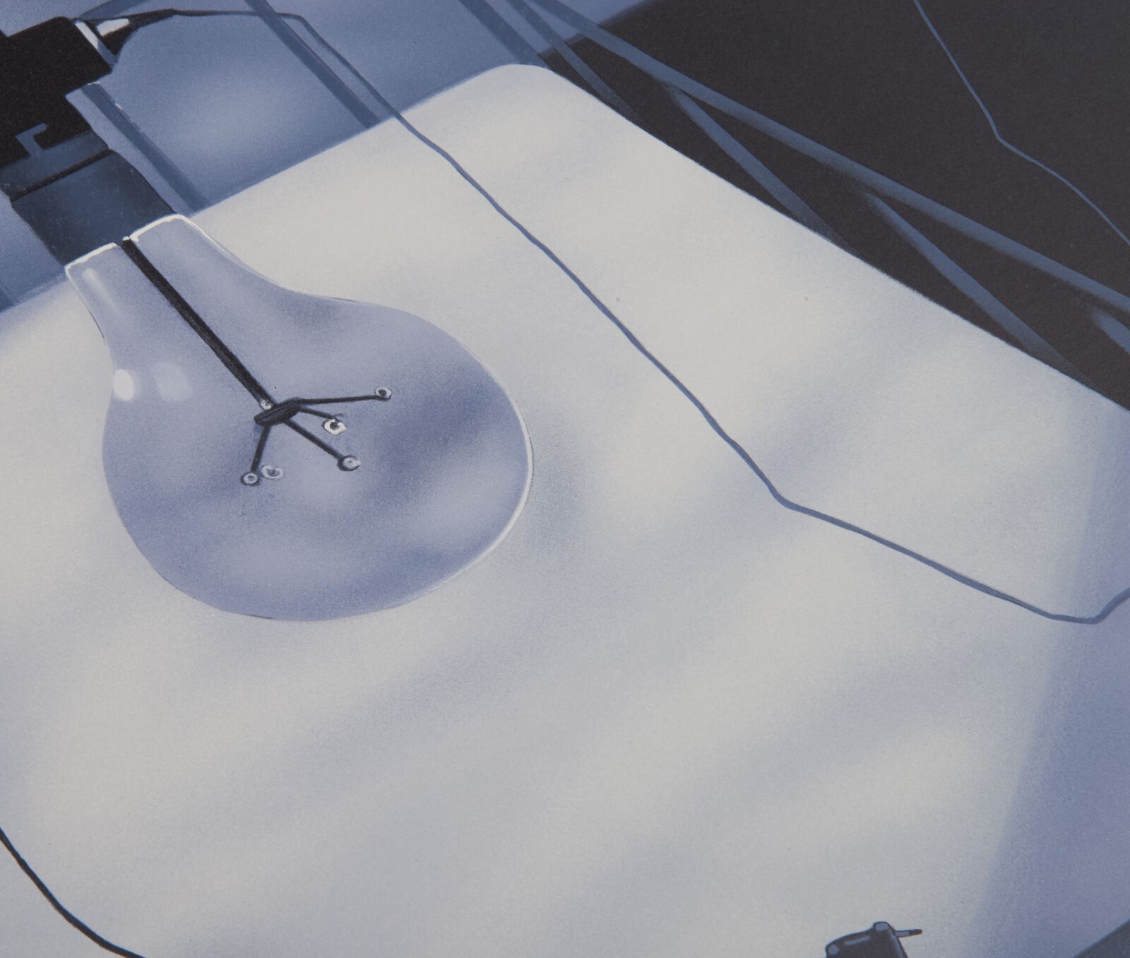 A painting of a light bulb hanging from a ceiling.