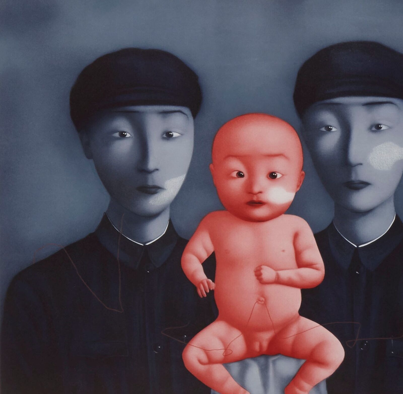 Artwork by Zhang Xiaogang, Comrades with Red Baby, Made of Lithography 