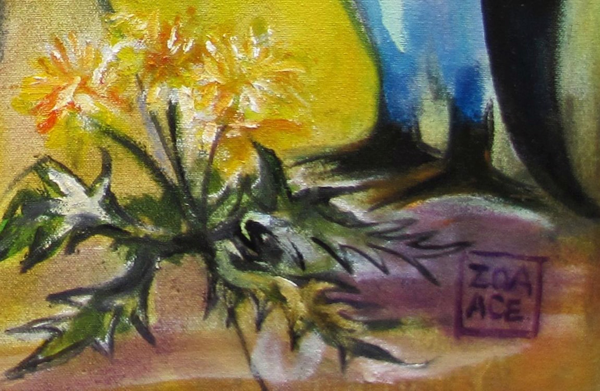 A painting of a zebra surrounded by penguins and seals.