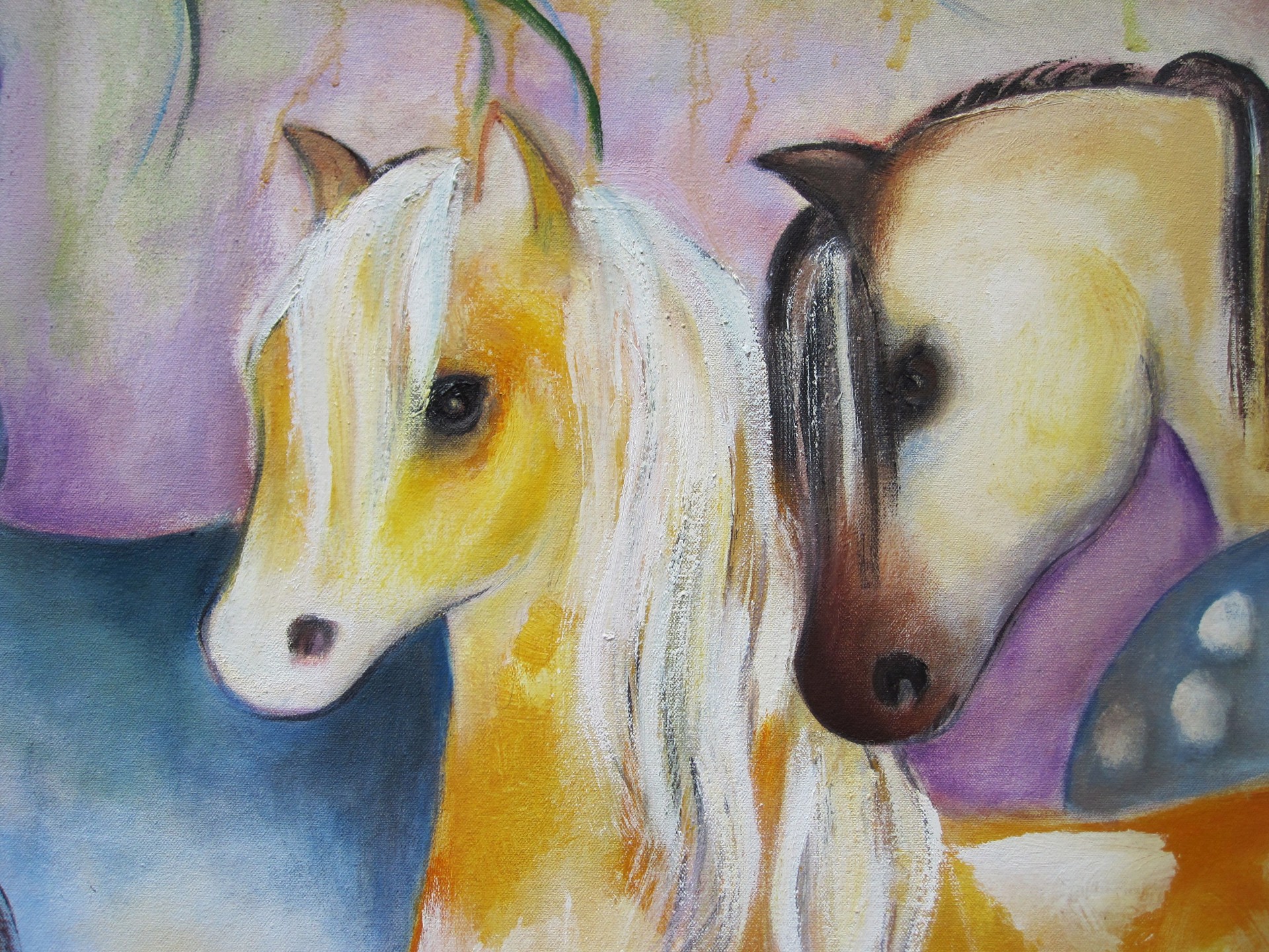A painting of a group of horses in a forest.