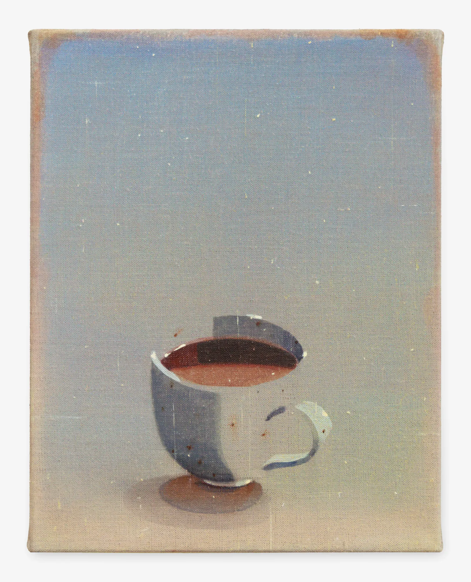 A painting of a cup of coffee on a table.