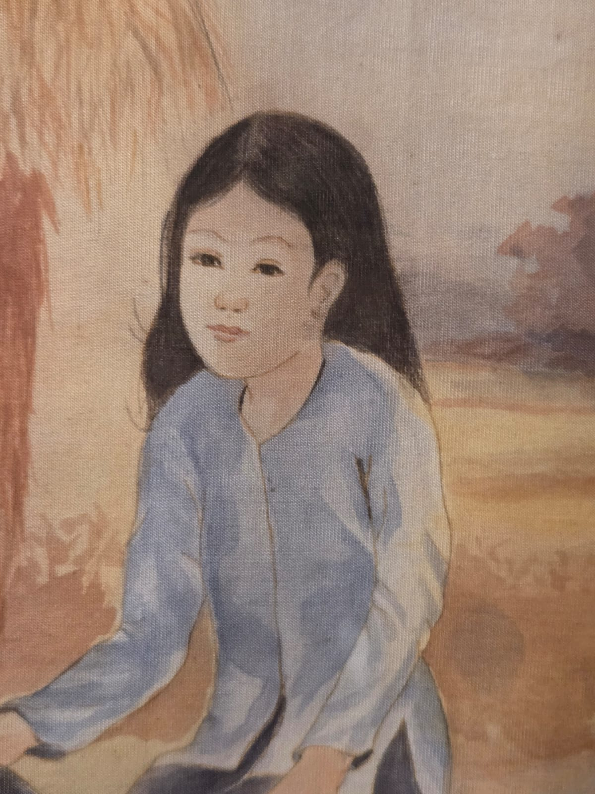 A serene rural scene captures a boy playing a flute while a girl sits nearby beside a thatched hut.