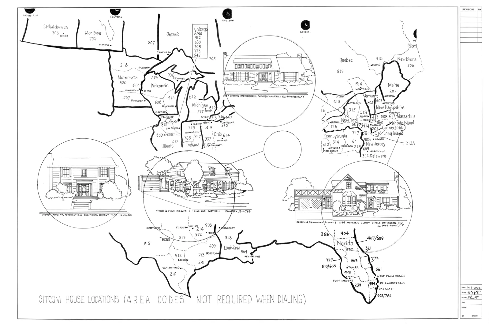 Sitcom House Locations East (area codes not required when dialing) by Mark Bennett, 2026