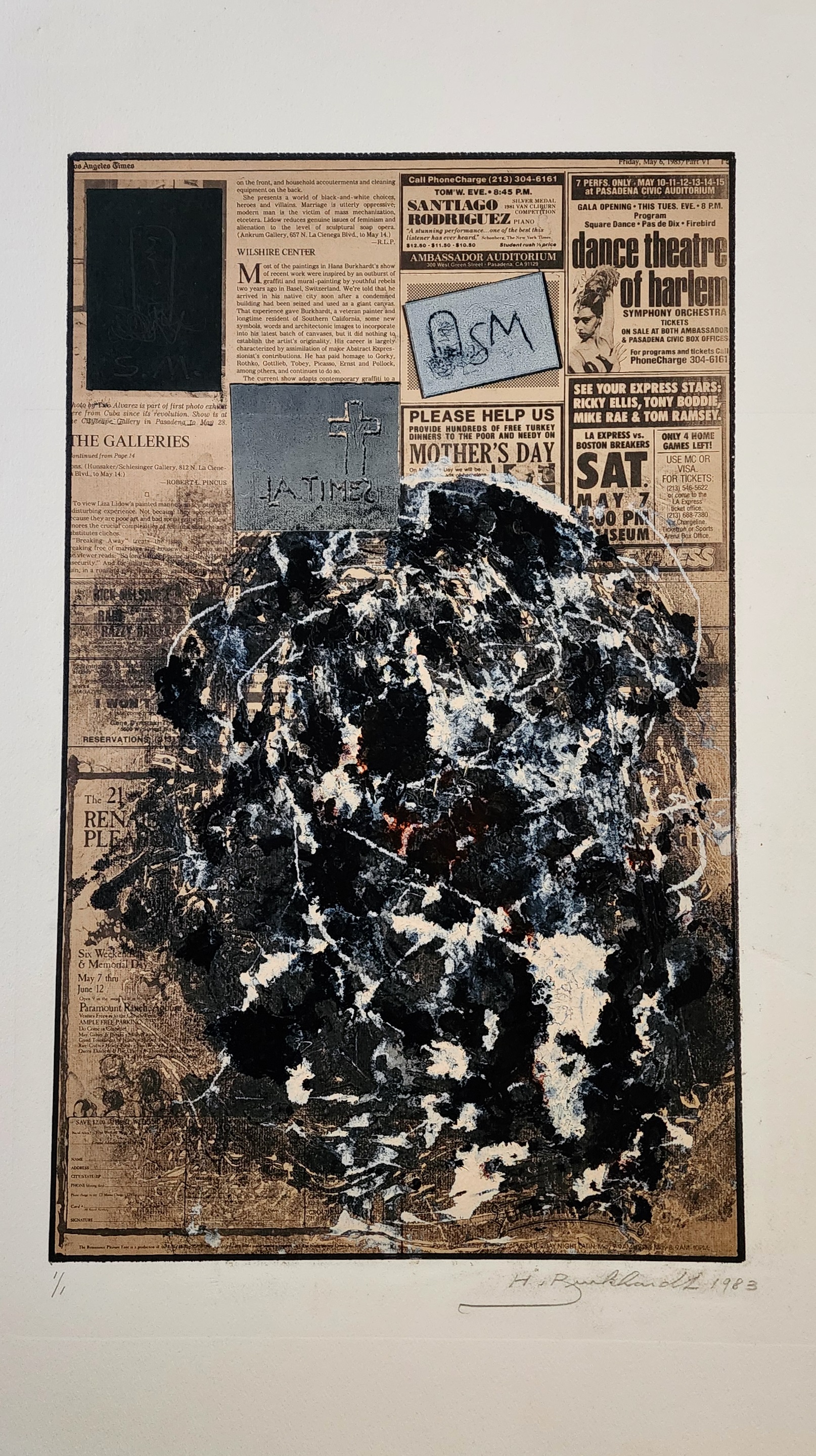 A piece of paper with a black and white painting on it.