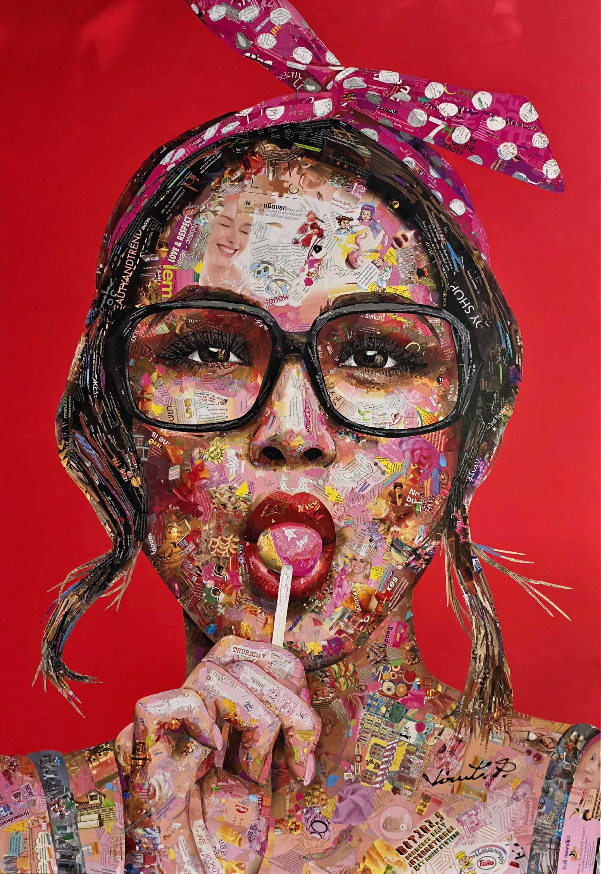 Red Lollipop gal with glasses by Virut Panchabuse, 2025