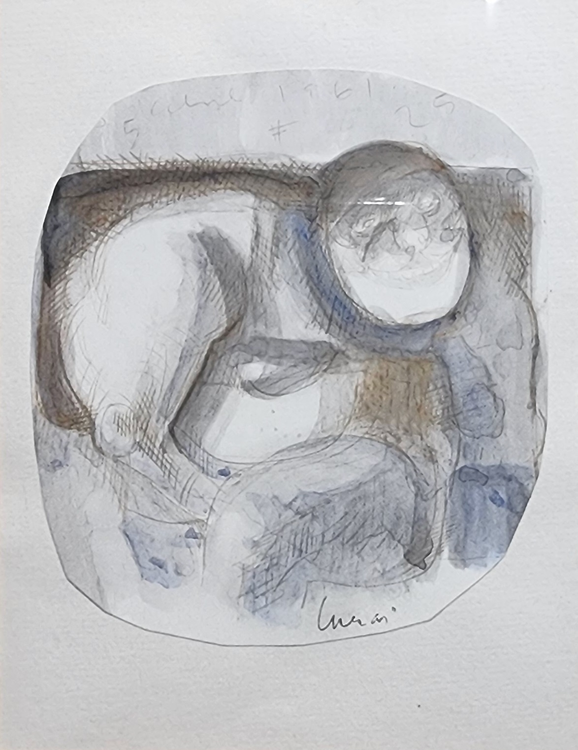 A drawing of a man sitting in a chair.