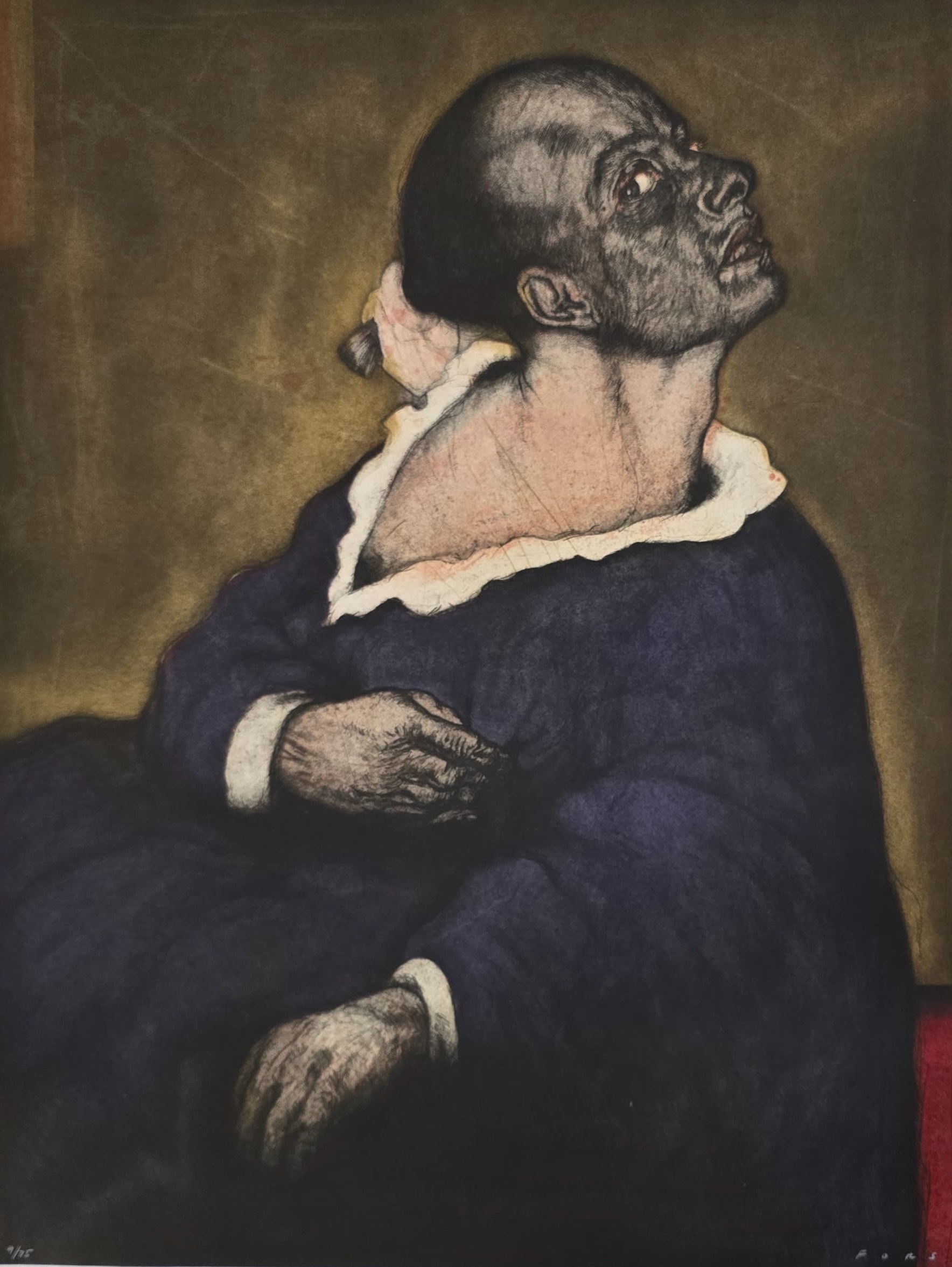 A painting of a man with a cigarette in his mouth.