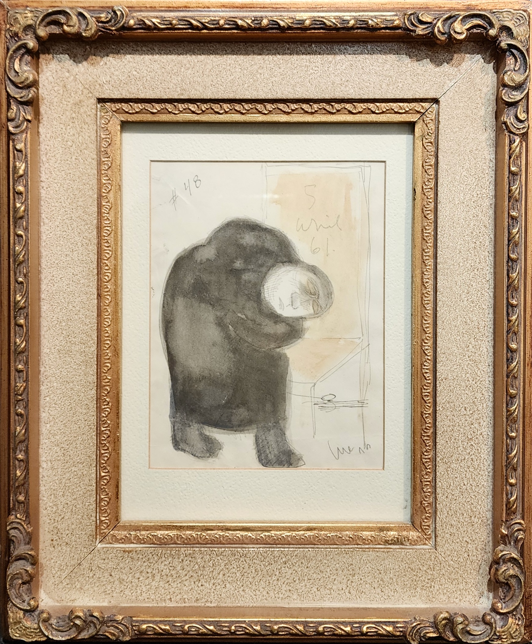 A drawing of a man sitting in a chair.