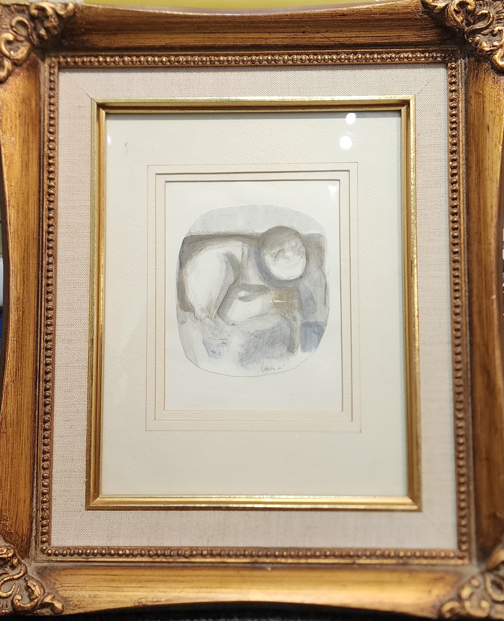 A drawing of a man sitting in a chair.