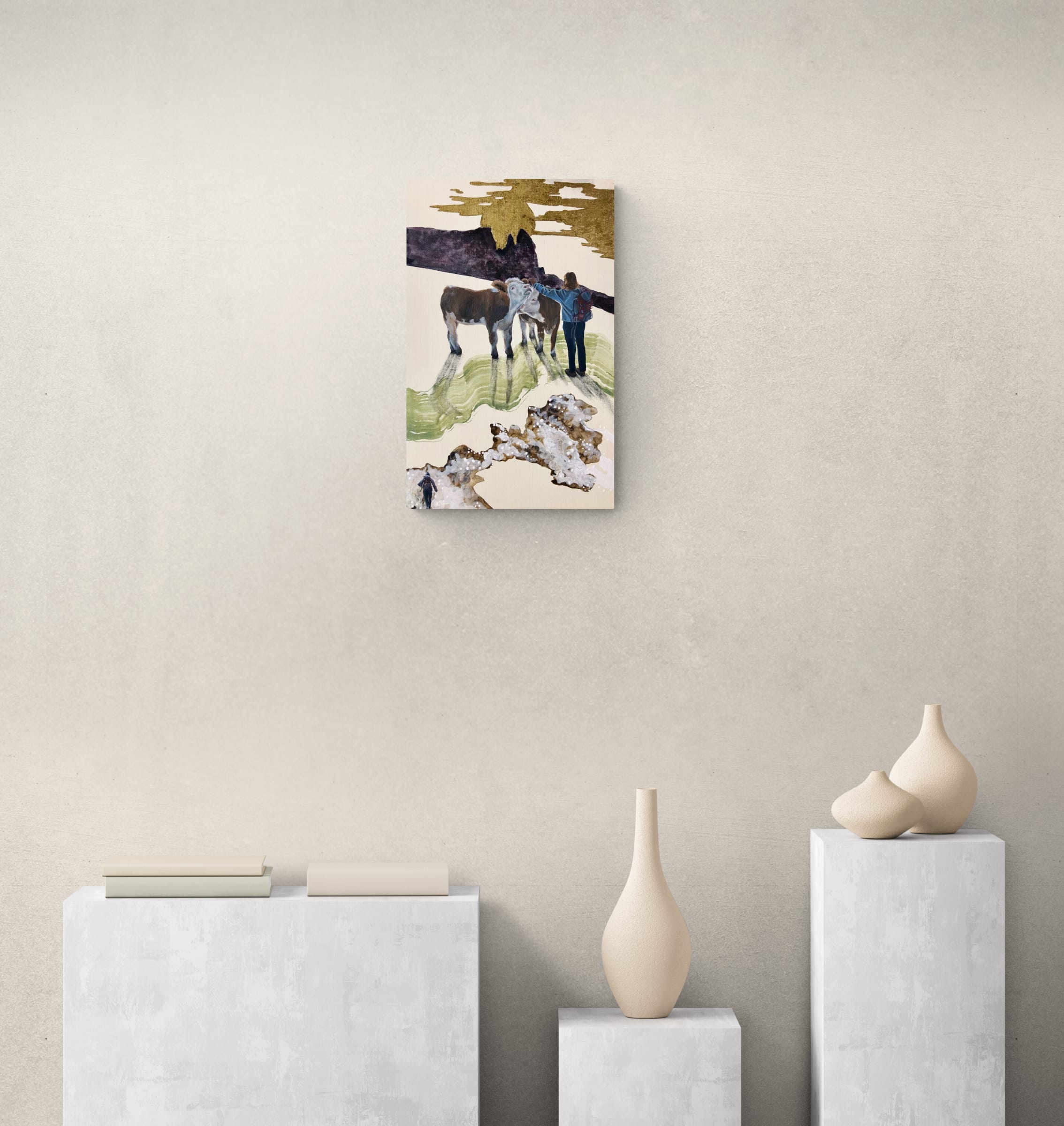 Artwork by Mia Takemoto, Along the Ridge, Made of Tempera And Gold Ink On Canvas 