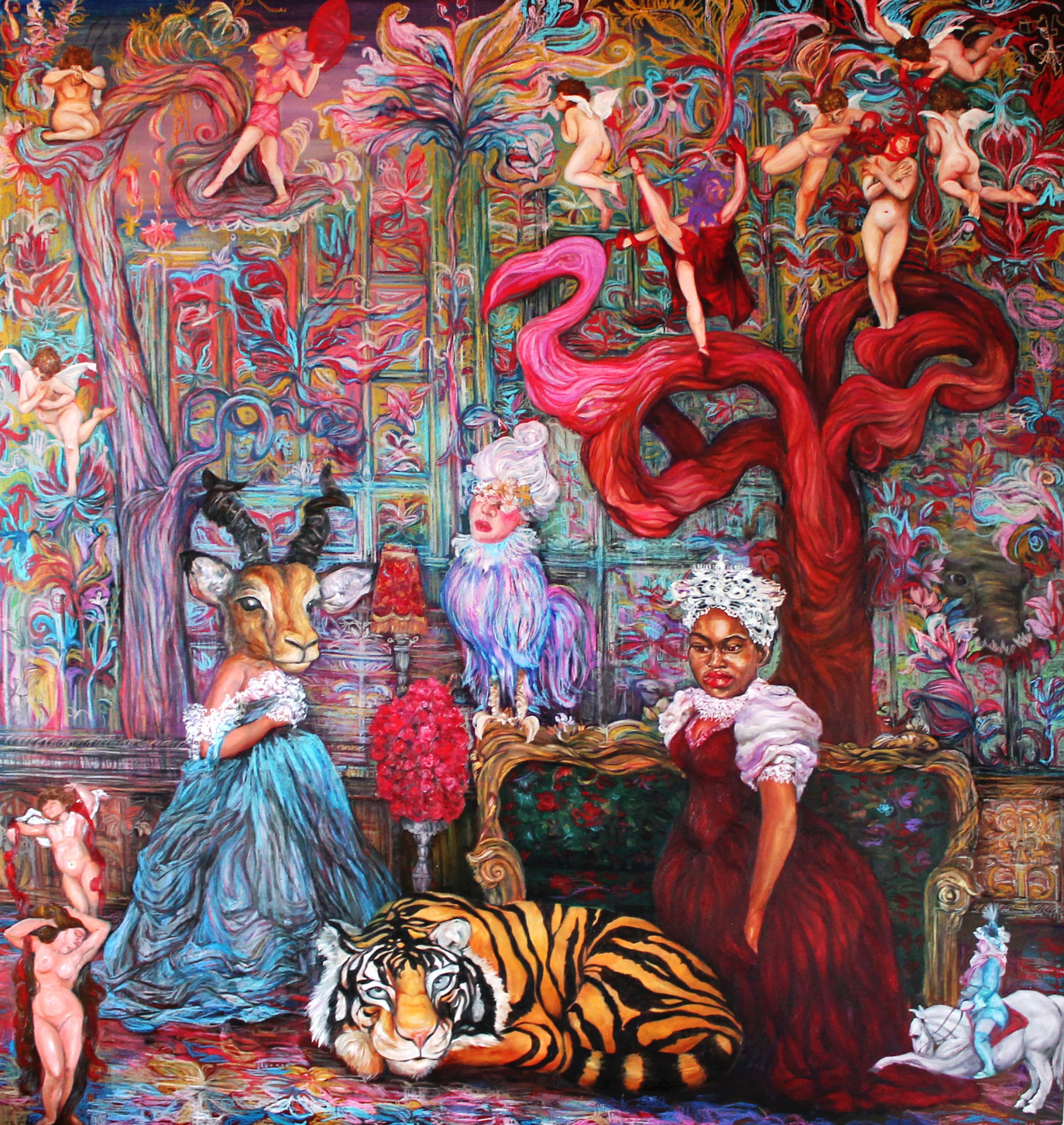 Artwork by Bouritsa Dimitra, Venus en fleurs, Made of Oil And Oil Pastels On Canvas 