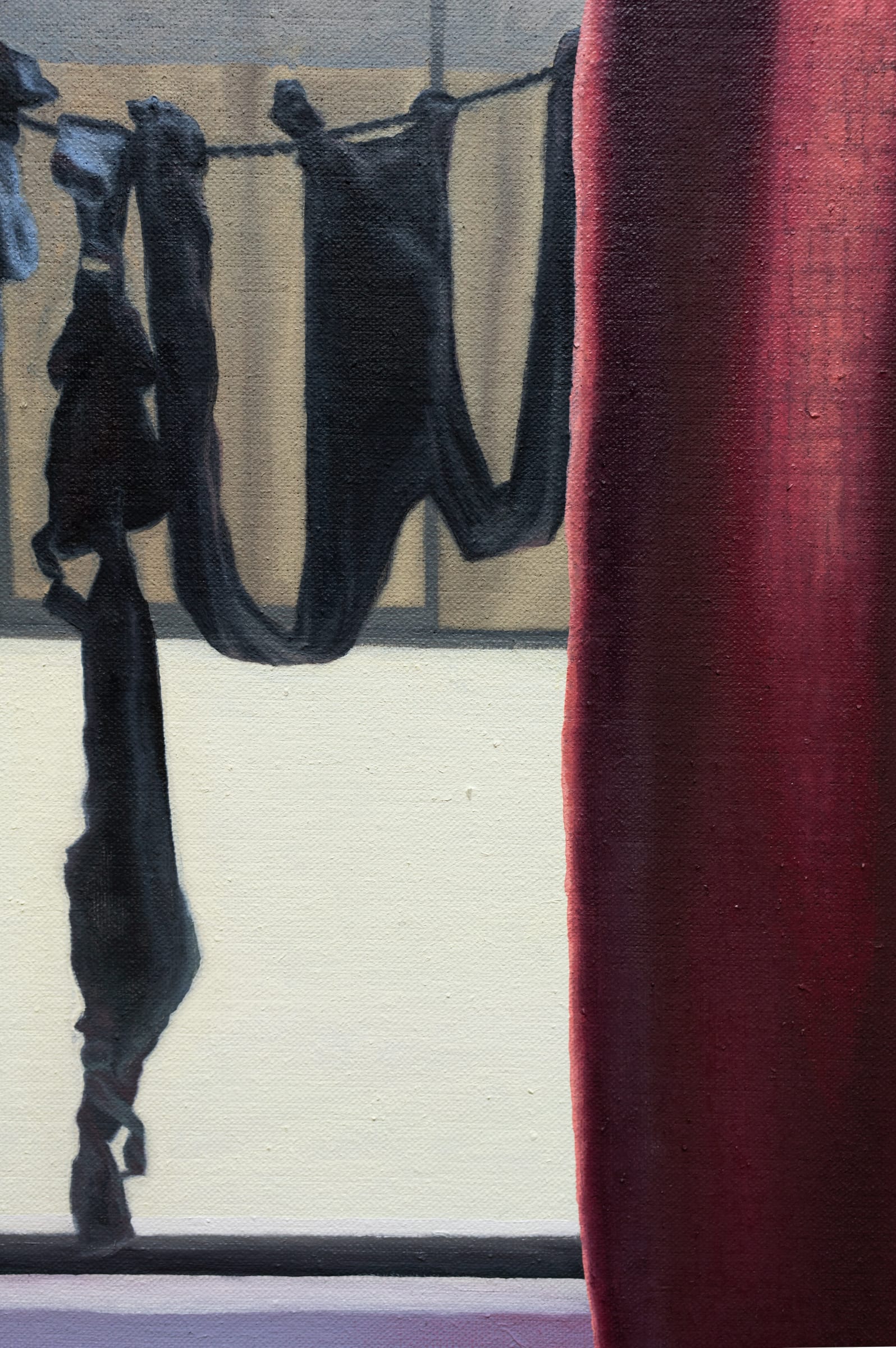 A painting of clothes hanging out to dry on a clothes line.