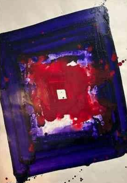 a painting with red and blue paint on it